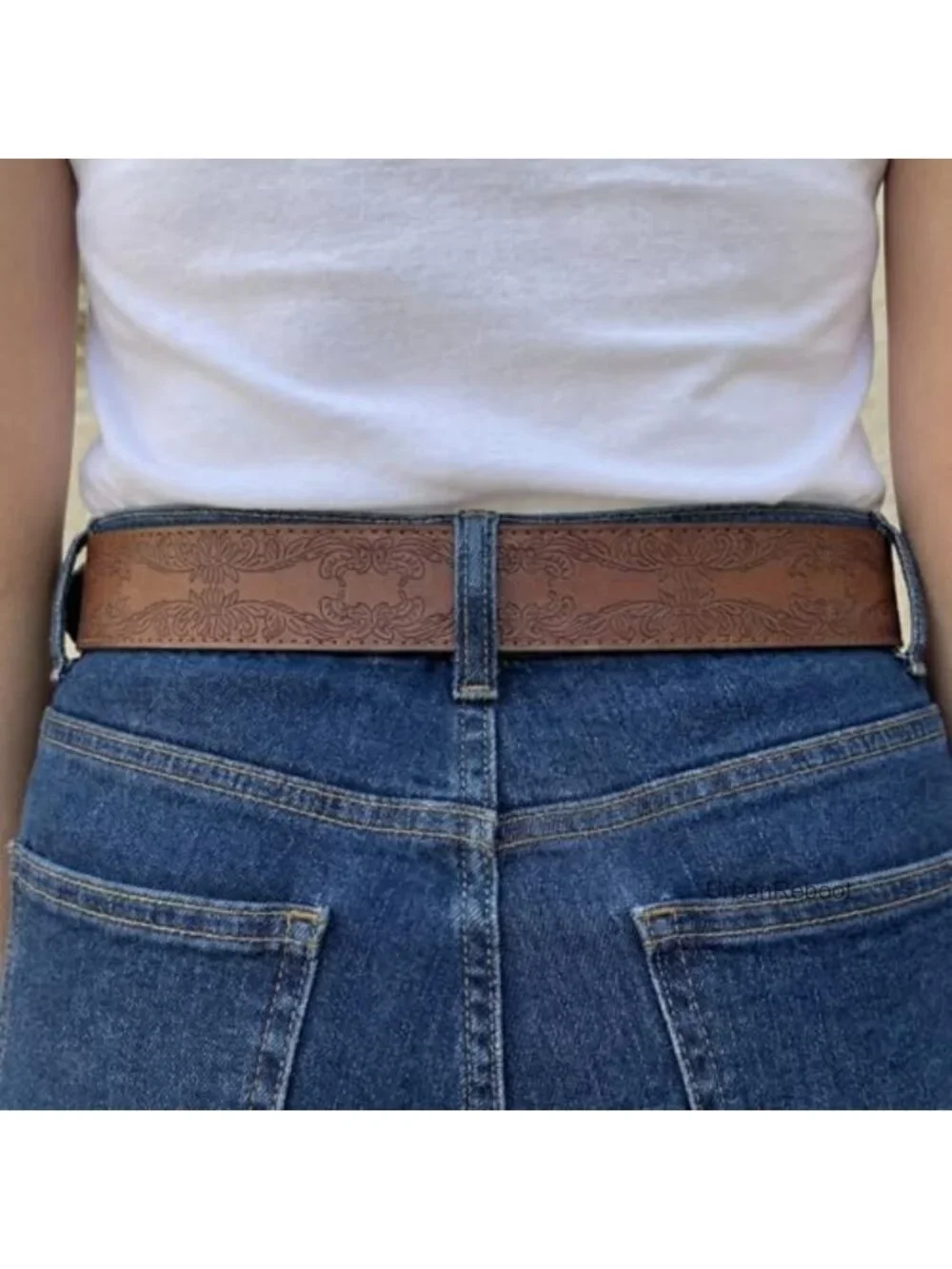 Western Tooled Floral Leather Belt Strap with Snaps 1.5